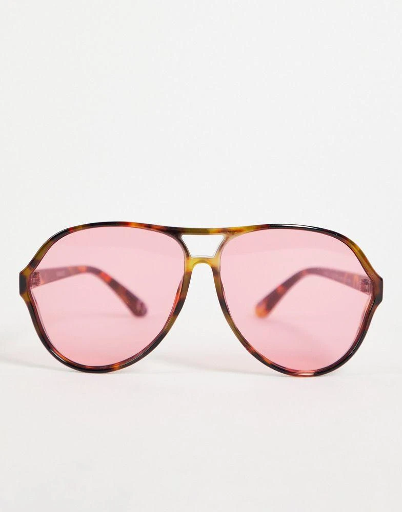 商品ASOS|ASOS DESIGN oversized navigator sunglasses with pink lens in brown tort,价格¥89,第3张图片详细描述