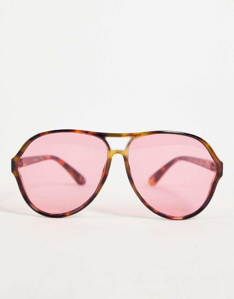 商品ASOS|ASOS DESIGN oversized navigator sunglasses with pink lens in brown tort - BROWN,价格¥109,第5张图片详细描述