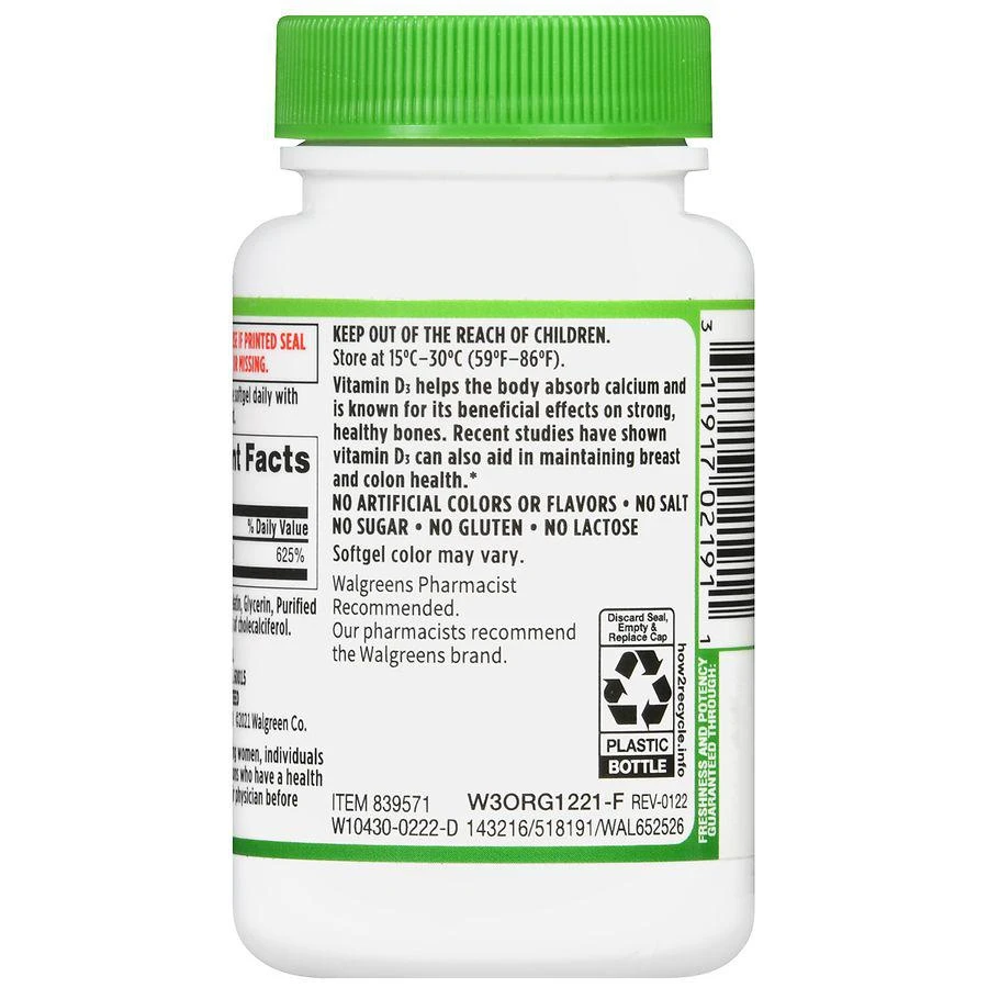 商品Walgreens|Vitamin D3 125 mcg Softgels,价格¥83,第4张图片详细描述
