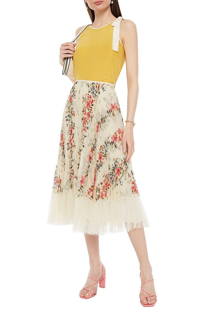 Pleated point d'espirit-paneled floral-print georgette midi skirt商品第2张图片规格展示