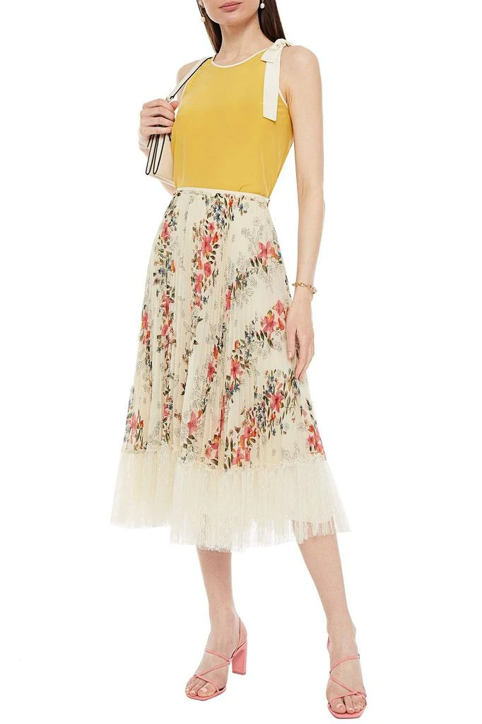 商品RED Valentino|Pleated point d'espirit-paneled floral-print georgette midi skirt,价格¥3814,第4张图片详细描述