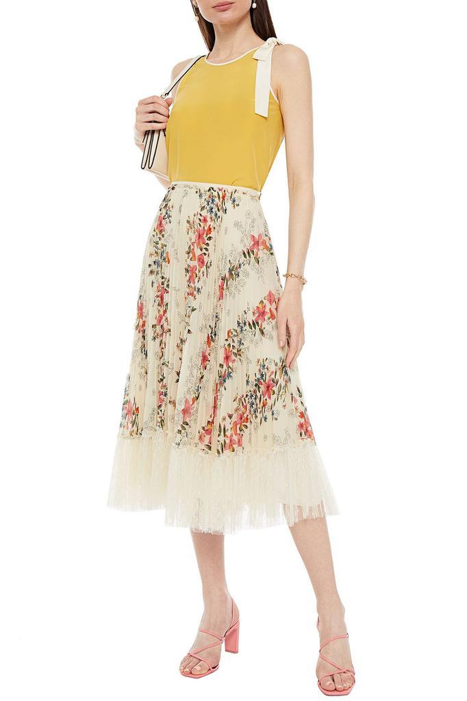 商品RED Valentino|Pleated point d'espirit-paneled floral-print georgette midi skirt,价格¥3747,第4张图片详细描述