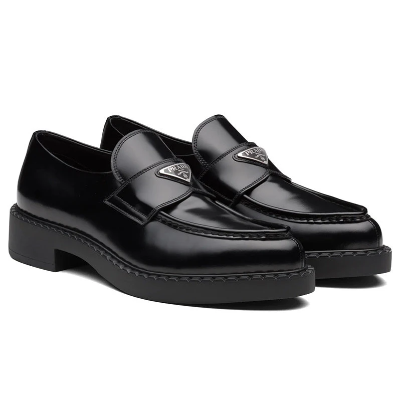 【预售3-7天】PRADA/普拉达 21年秋冬 男士黑色亮面皮革尖头乐福鞋2DE131_055_F0002 商品