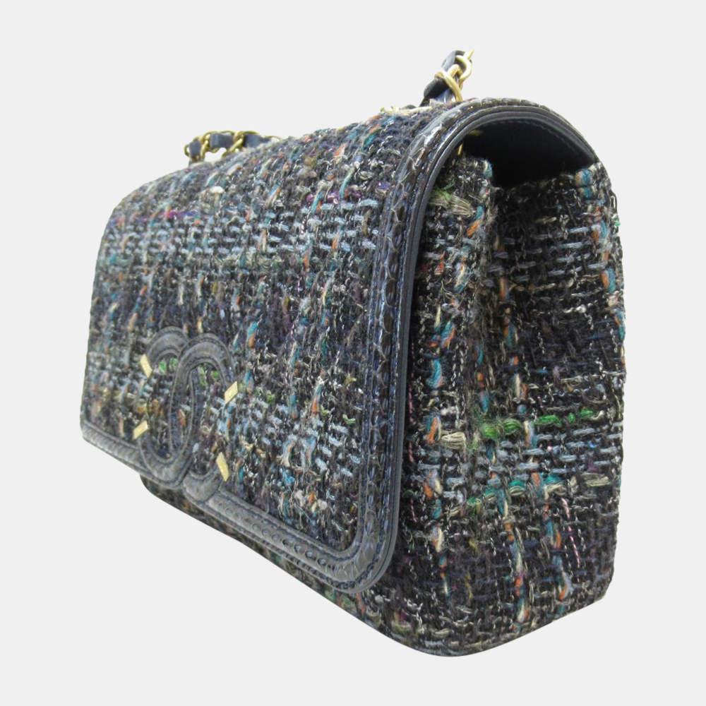 Chanel Blue Tweed  CC Filigree Flap Chain Shoulder Bag商品第2张图片规格展示