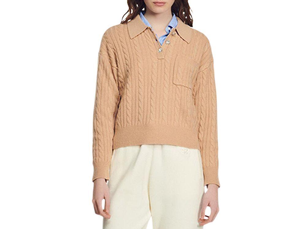 商品Sandro|Cropped Cable-Knit Sweater,价格¥1439,第1张图片