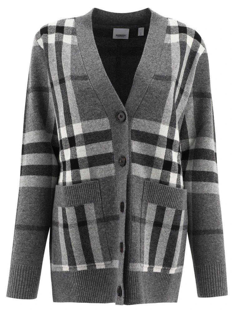 商品Burberry|Burberry Check Jacquard Oversized Cardigan,价格¥5426,第1张图片