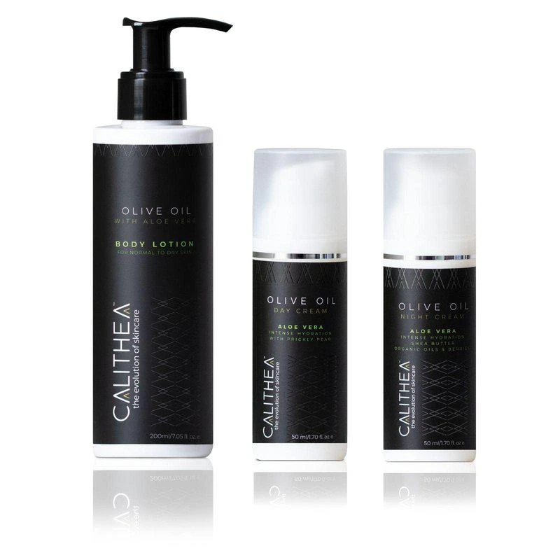 商品Calithea Skincare|Olive Oil & Aloe Vera Skincare Set Day Cream, Night Cream, & Body Lotion,价格¥468,第1张图片