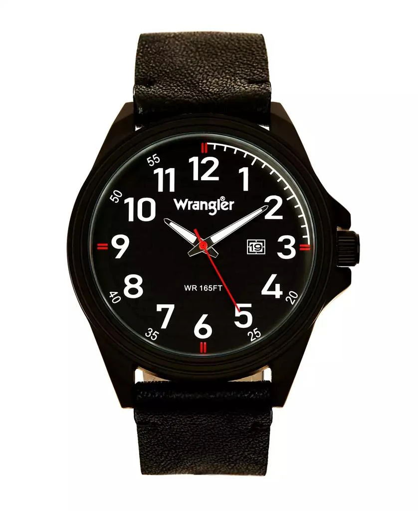 商品Wrangler|Men's Watch, 48MM IP Black Case, Black Dial, White Arabic Numerals, Black Strap, Analog, Red Second Hand, Date Function,价格¥449,第1张图片