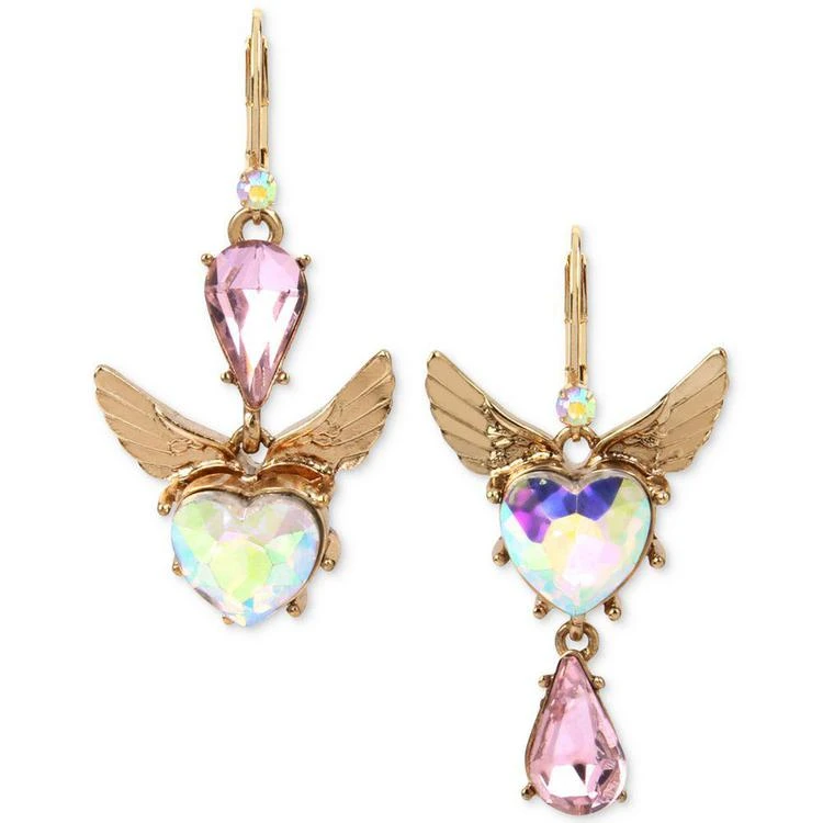 商品Betsey Johnson|Gold-Tone Pink & Iridescent Stone Winged Heart Mismatch Earrings,价格¥286,第1张图片