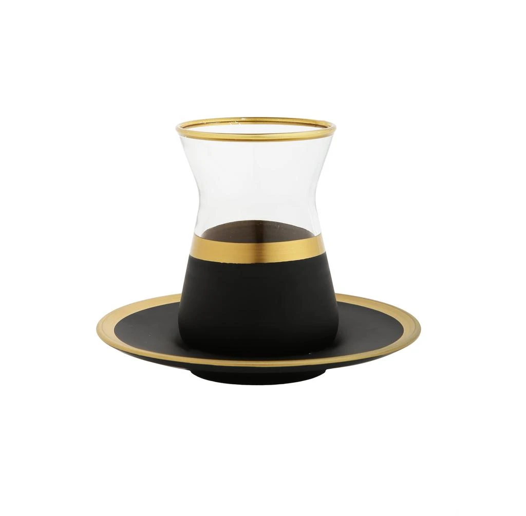 商品Classic Touch Decor|Set of 6 Tea Cups and Saucers with Black and Gold Design,价格¥1074,第1张图片