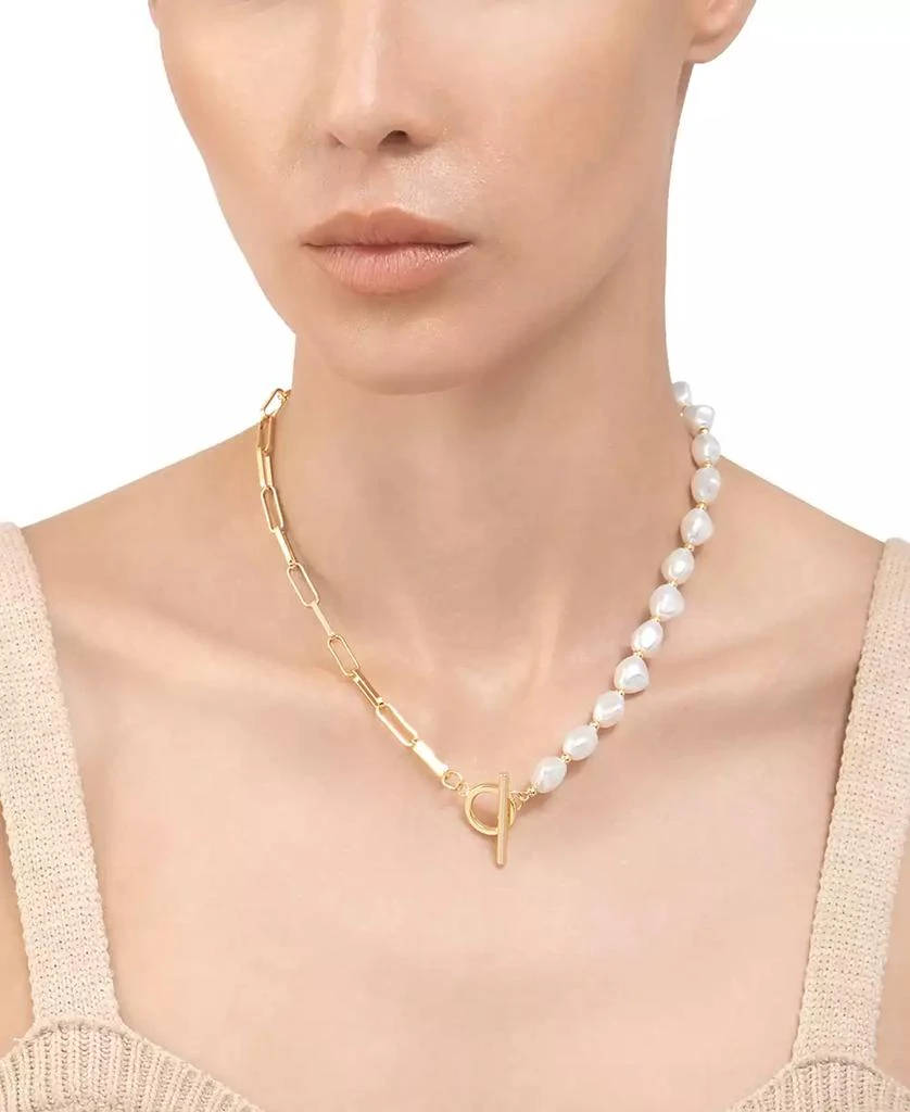 商品ADORNIA|14k Gold-Plated Imitation Pearl & Paperclip Chain 17" Toggle Necklace,价格¥132,第3张图片详细描述