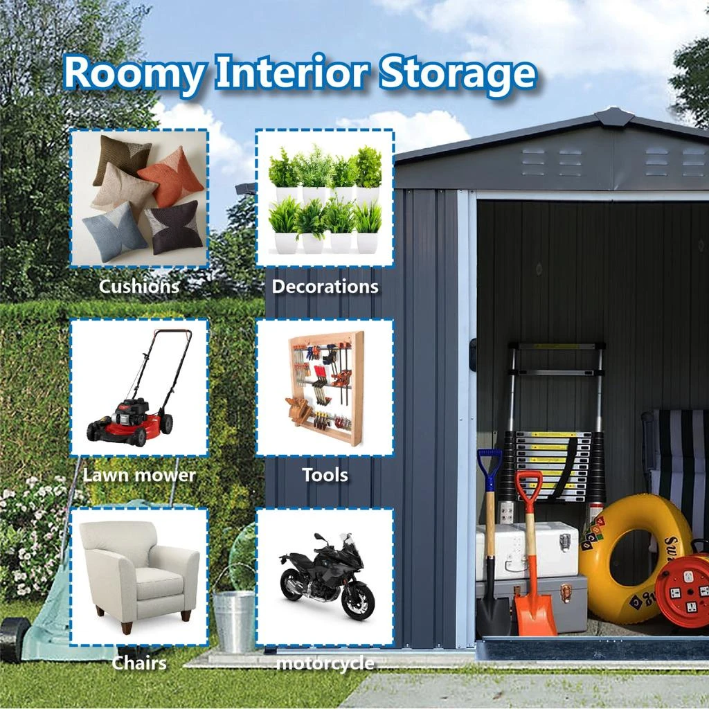 商品Simplie Fun|Outdoor Storage Shed 8 x 6 FT Large Metal Tool Sheds,价格¥6120,第5张图片详细描述