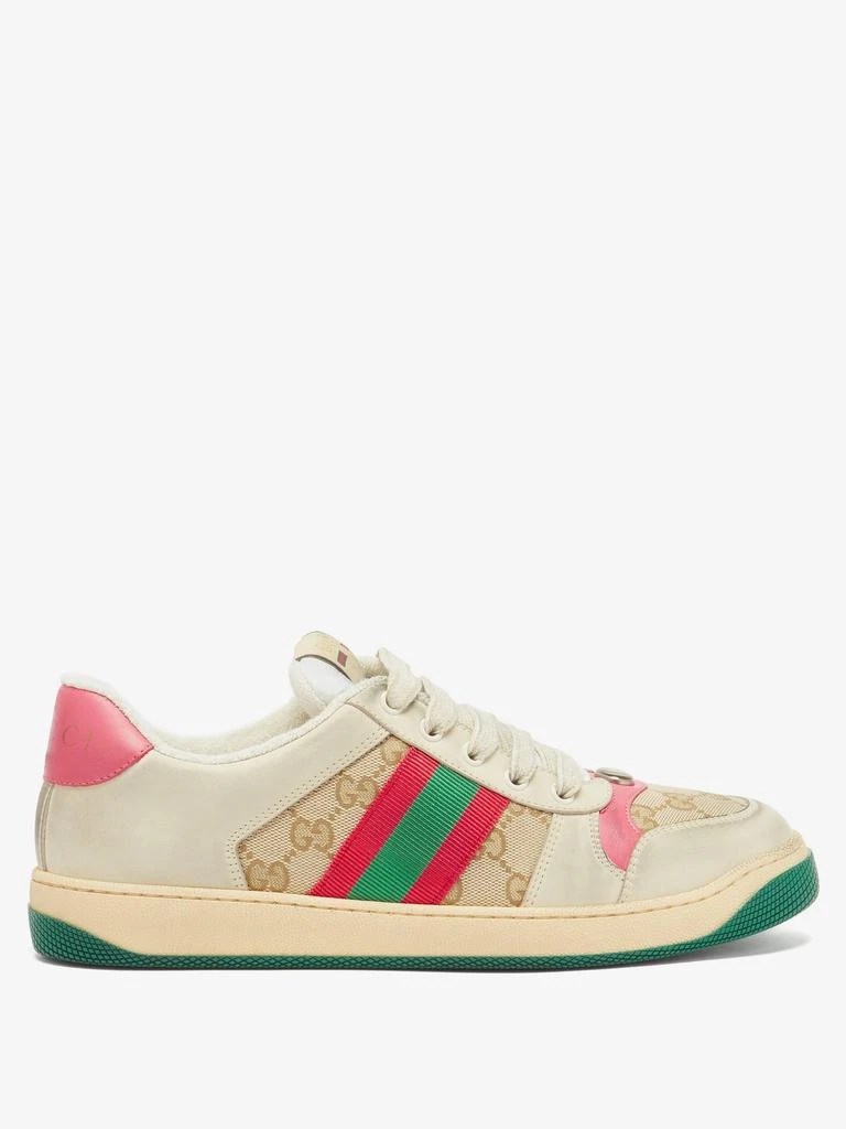 商品Gucci|Screener GG-logo distressed-leather trainers,价格¥6784,第1张图片