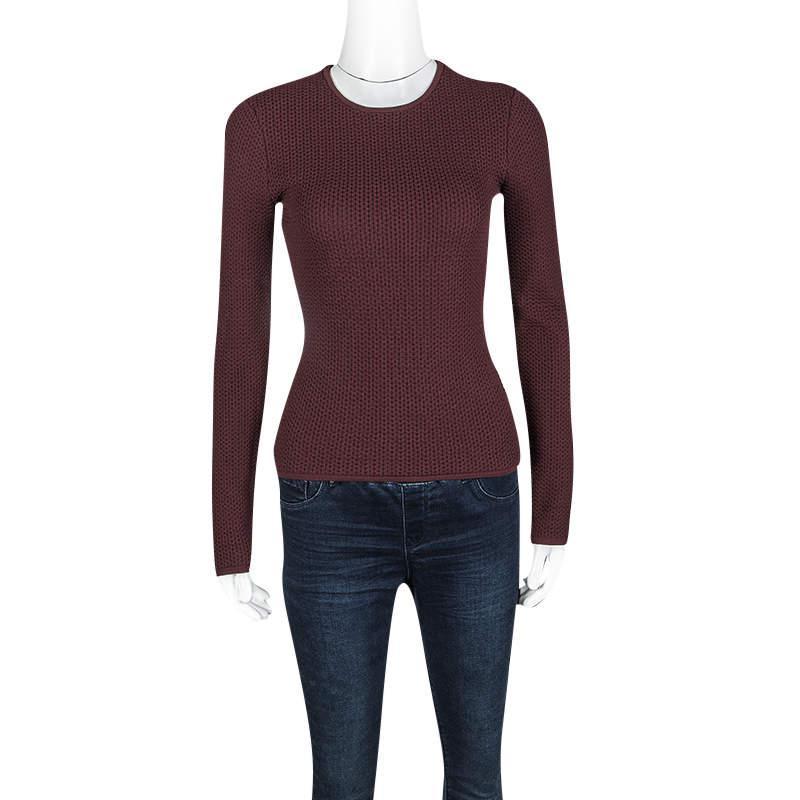 商品[二手商品] Alexander Wang|Alexander Wang Burgundy Textured Knit Fitted Sweater S,价格¥788,第4张图片详细描述