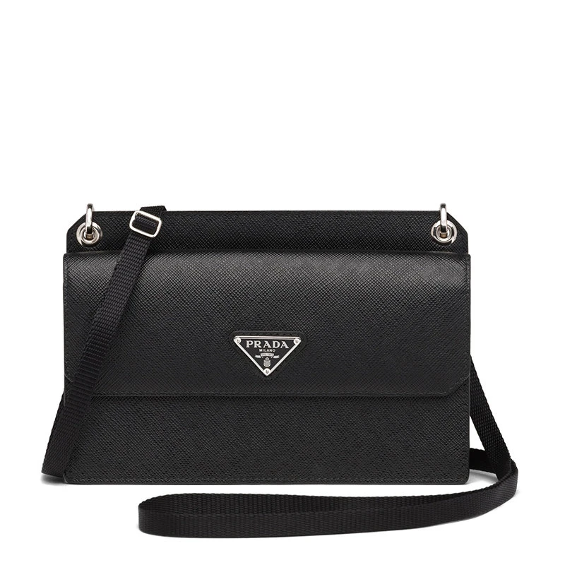 商品Prada|【预售3-7天】PRADA/普拉达 22春夏新款 男士黑色Saffiano皮革银扣徽标斜跨单肩包2ZH107_053_F0002,价格¥6239,第1张图片