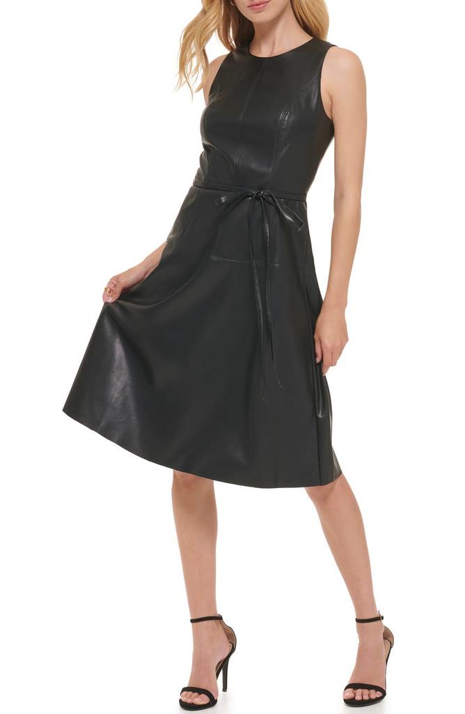 Sleeveless Faux Leather Fit & Flare Dress商品第1张图片规格展示