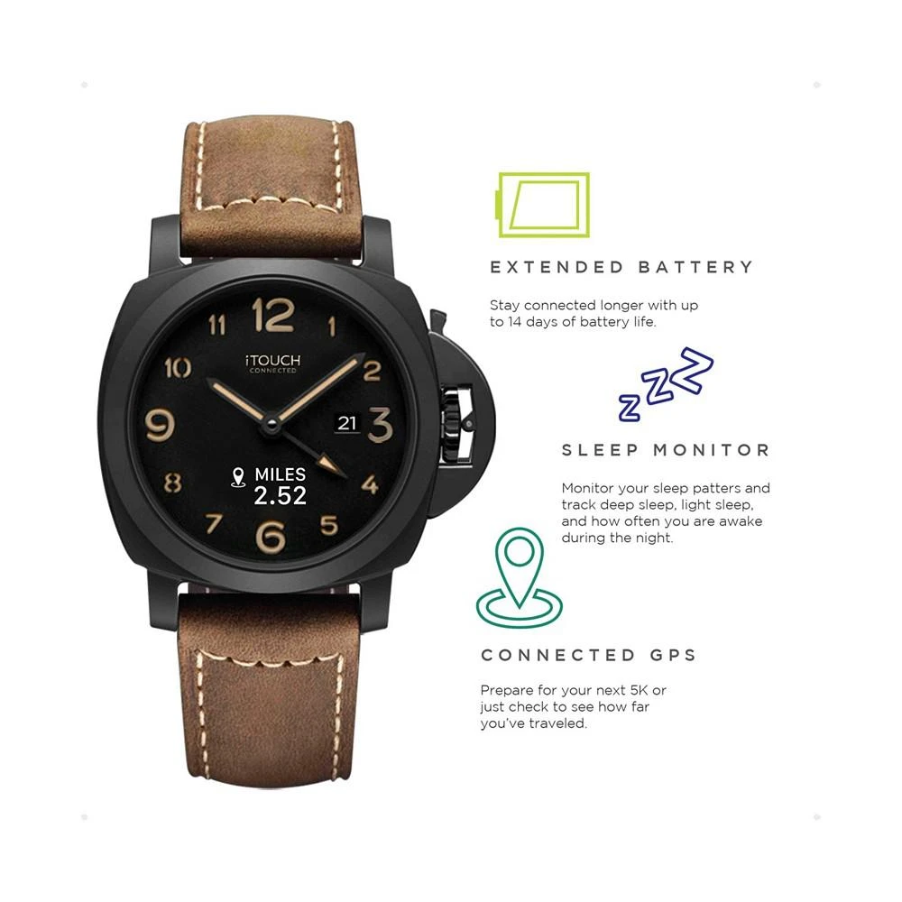 商品iTouch|Connected Men's Hybrid Smartwatch Fitness Tracker: Black Case with Brown Leather Strap 44mm,价格¥262,第5张图片详细描述