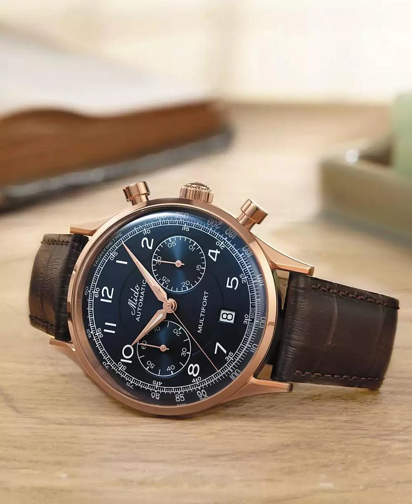 Men's Swiss Automatic Chronograph Multifort Brown Leather Strap Watch 42mm 商品
