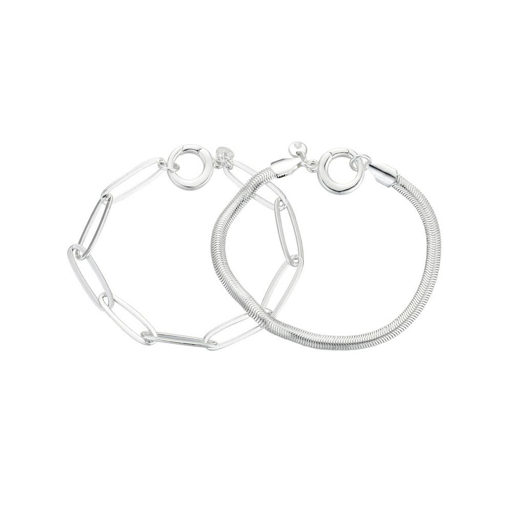 2-Pieces Paperclip and Herringbone Chain Bracelet Set in Silver Plated or 14k Gold Flash Plated商品第1张图片规格展示