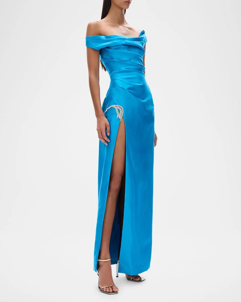 商品RACHEL GILBERT|Bailey Draped Off-The-Shoulder Crystal Slit Gown,价格¥18359,第4张图片详细描述