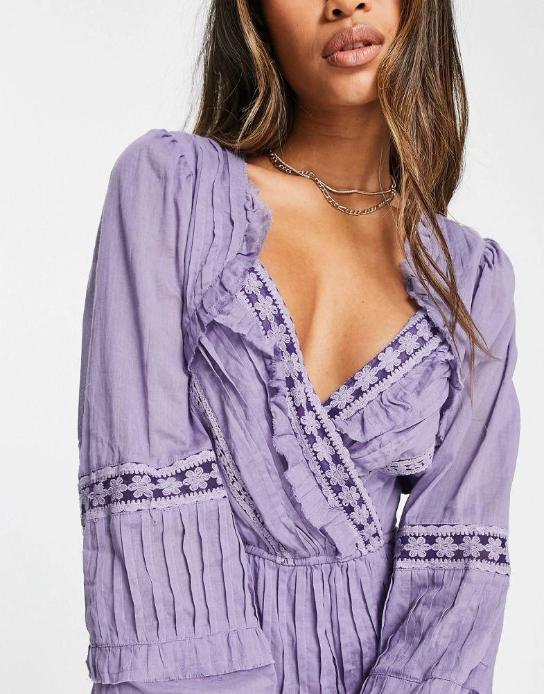 商品ASOS|ASOS DESIGN pintuck lace mini dress in dusky lilac,价格¥249,第3张图片详细描述