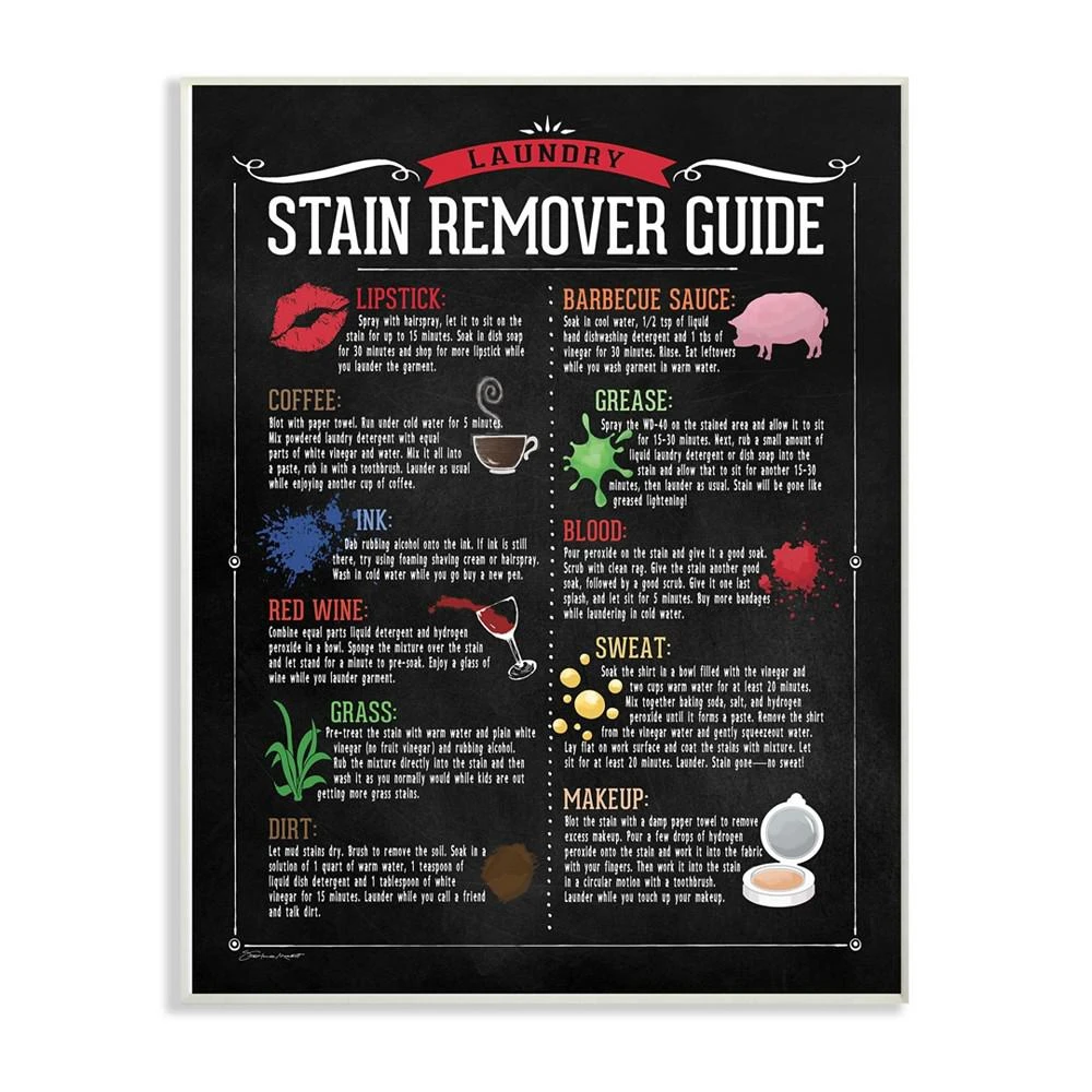 商品Stupell Industries|Laundry Stain Remover Guide Wall Plaque Art, 10" x 15",价格¥337,第1张图片