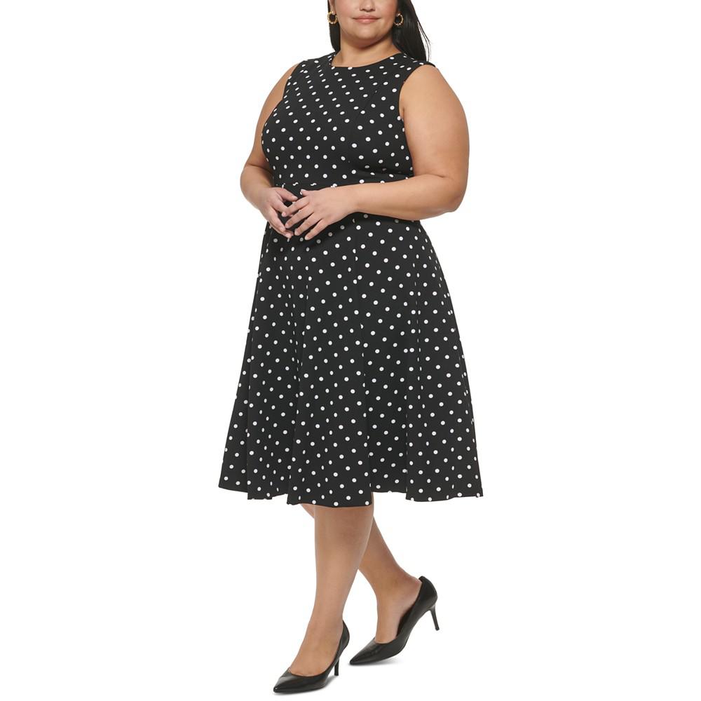 Plus Size Dot-Print Fit & Flare Dress商品第3张图片规格展示