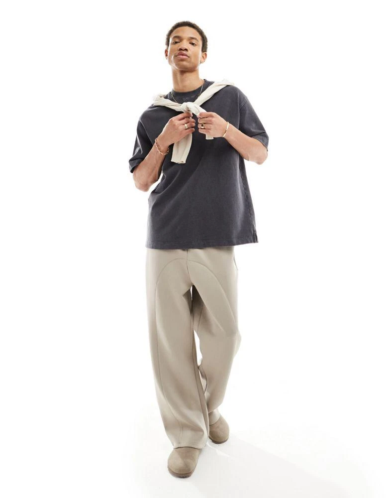 商品ASOS|ASOS DESIGN wide leg scuba fixed hem jogger in beige,价格¥207,第1张图片