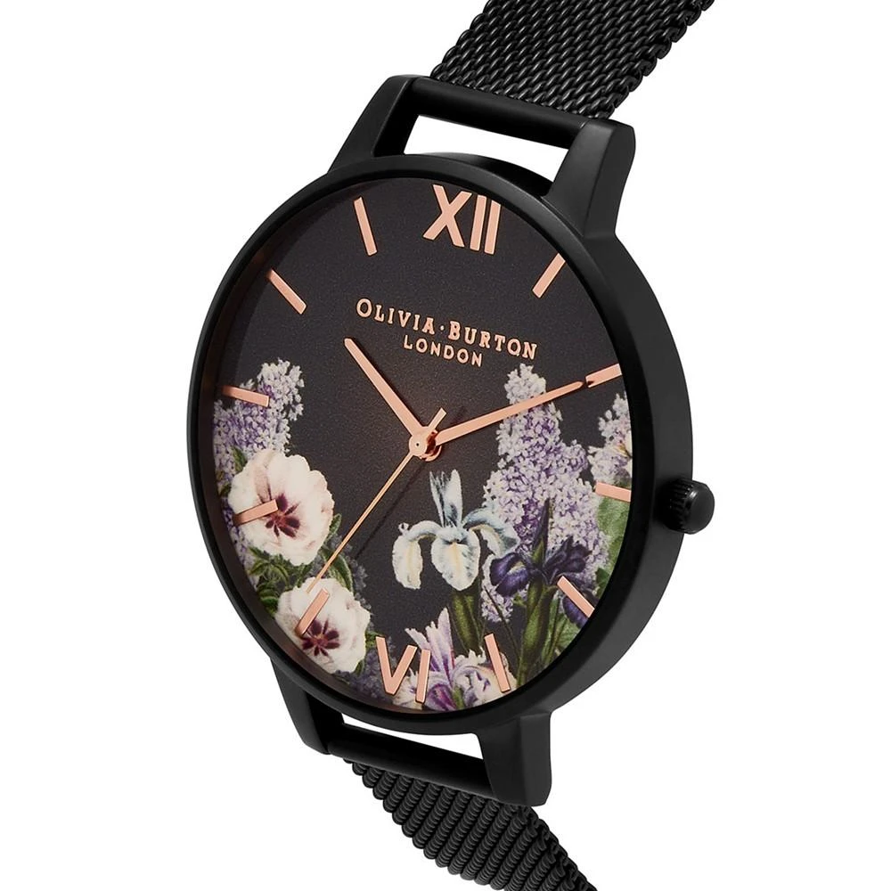 商品Olivia Burton|Women's Secret Garden Black-Tone Stainless Steel Mesh Bracelet Watch,价格¥1198,第3张图片详细描述