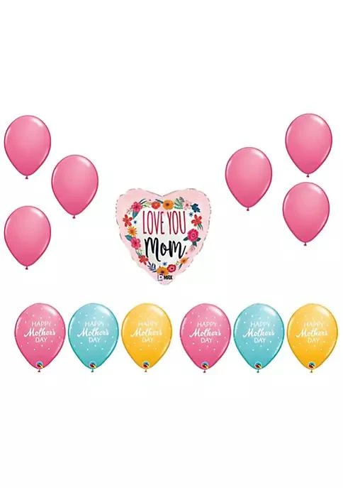 商品LOONBALLOON|Loonballoon Mothers Day Theme Balloon Set Standard Size Heart Shape Love You Mom Satin Blossoms Balloon And 12X Latex Balloons,价格¥150,第1张图片