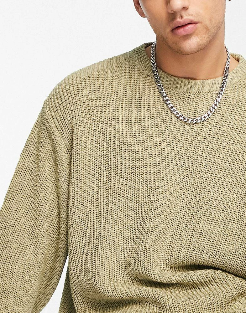 商品ASOS|ASOS DESIGN knitted oversized fisherman rib jumper in washed green,价格¥299,第3张图片详细描述