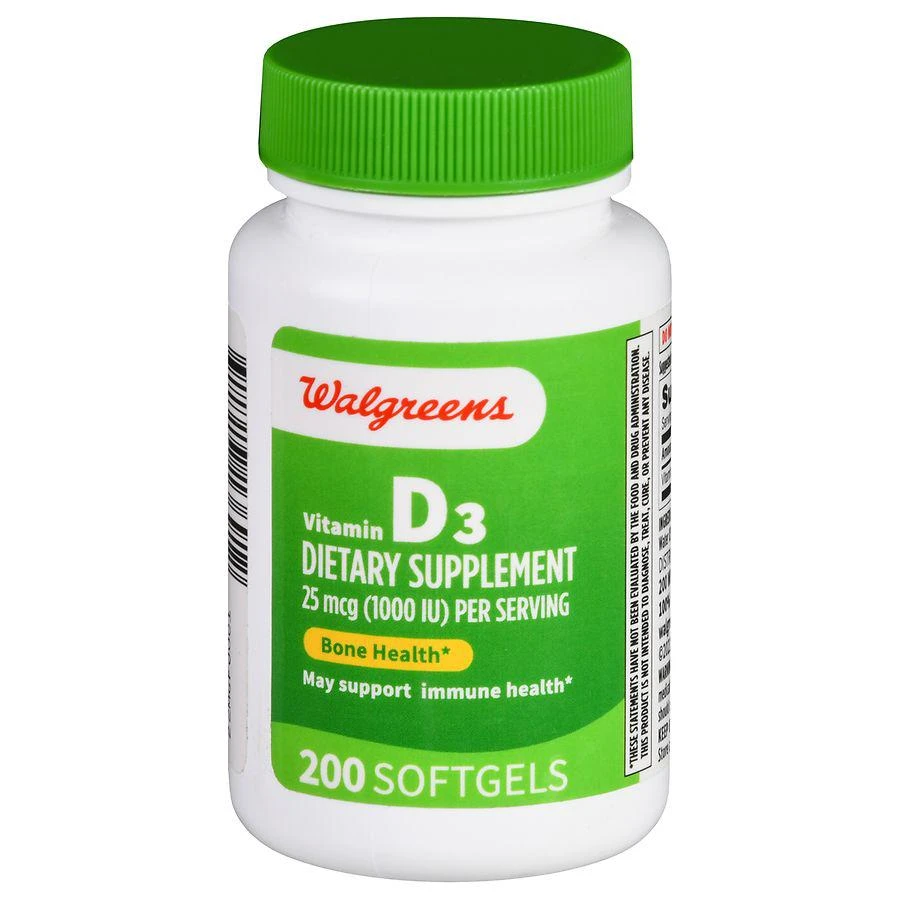 商品Walgreens|Vitamin D3 25 mcg (1000 IU) Softgels,价格¥111,第1张图片