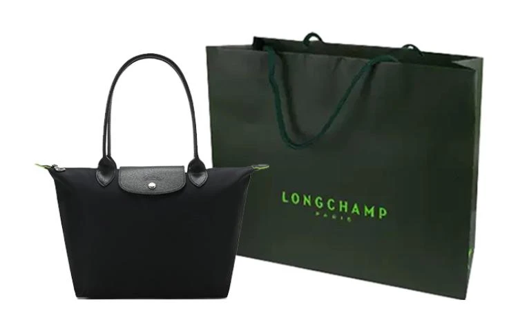 商品[国内直发] Longchamp|珑骧 Le Pliage Green 28 长柄可折叠 环保帆布拼牛皮饰边 饺子包手提单肩包 男女同款 黑色,价格¥1555,第9张图片详细描述