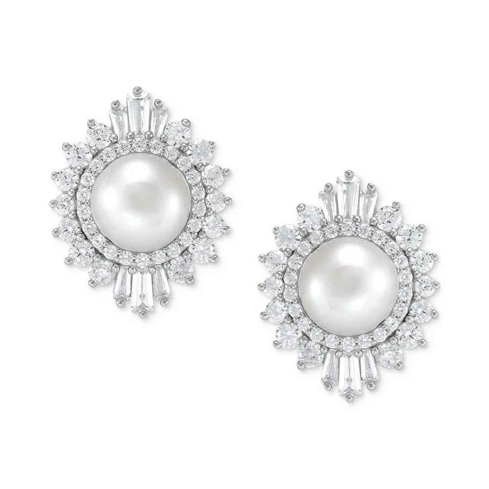 商品Macy's|Cultured Freshwater Pearl (8mm) & Cubic Zirconia Stud Earrings in Sterling Silver,价格¥1127,第3张图片详细描述