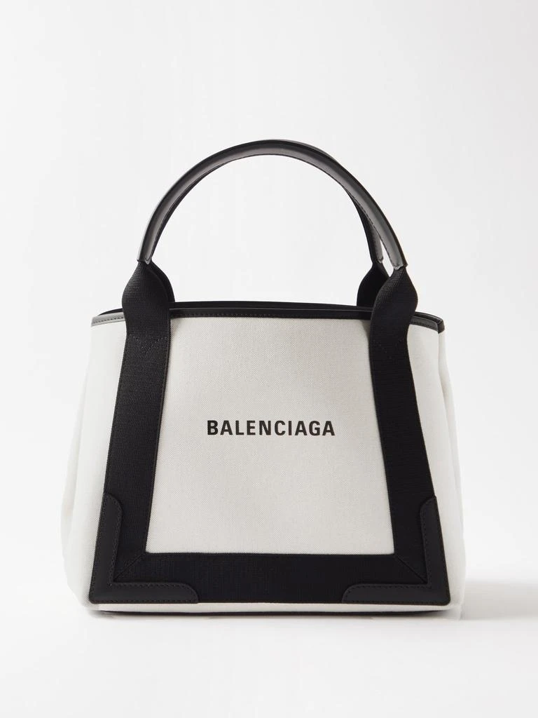 商品Balenciaga|Cabas S logo-print leather-trim canvas bag,价格¥7779,第1张图片