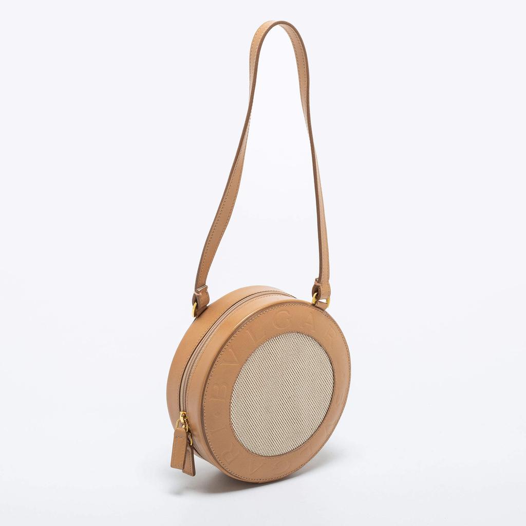 Bvlgari Beige Leather and Canvas Round Clutch Bag商品第3张图片规格展示