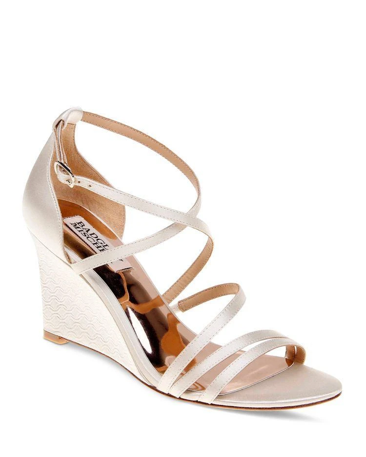 商品Badgley Mischka|Women's Bonanza Satin Strappy Wedge Sandals,价格¥880,第1张图片