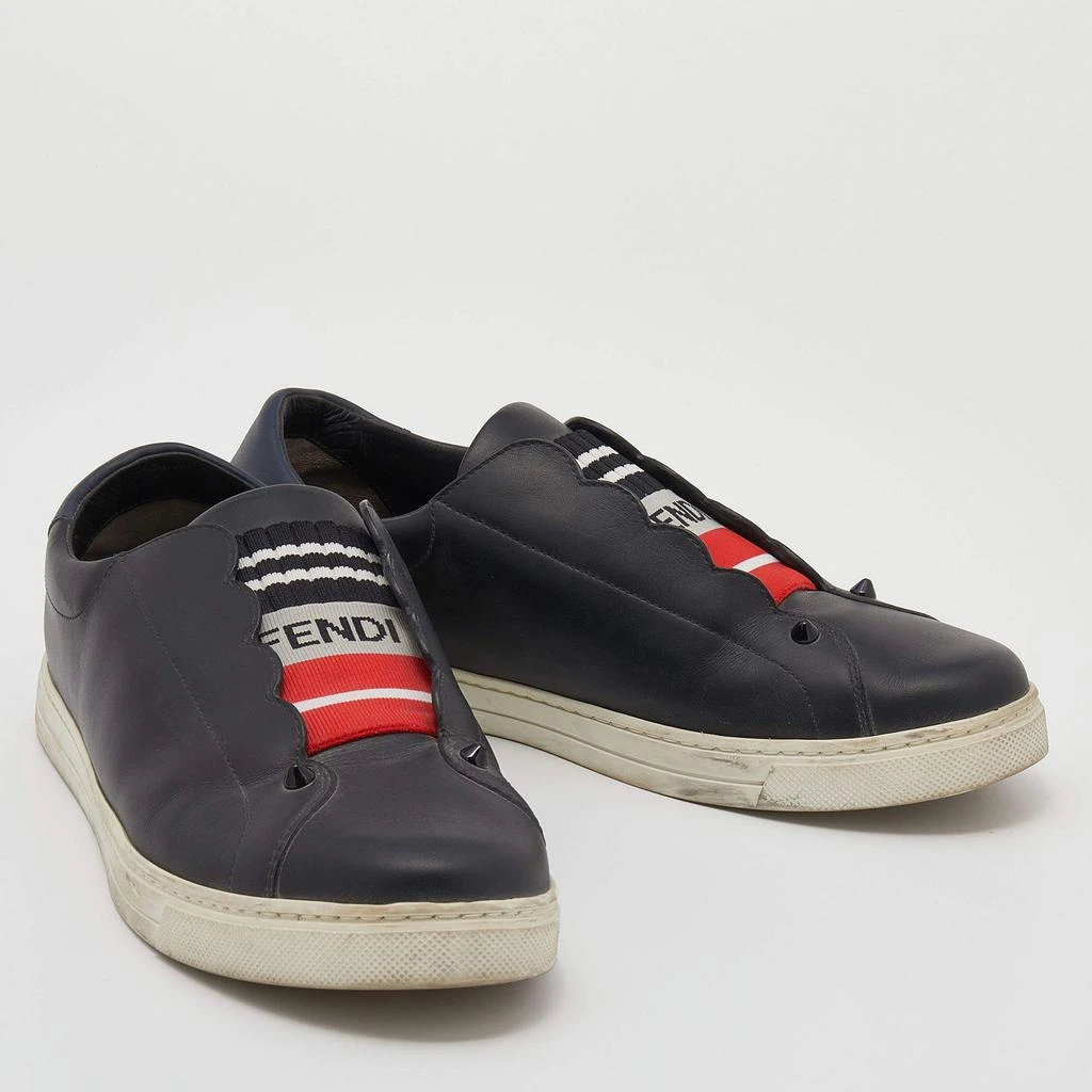 商品[二手商品] Fendi|Fendi Black Leather And Logo Knit Fabric Scallop Detail Slip On Sneakers Size 40,价格¥1274,第4张图片详细描述