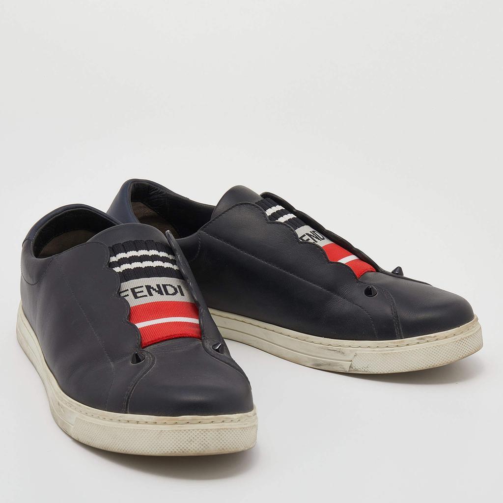 商品[二手商品] Fendi|Fendi Black Leather And Logo Knit Fabric Scallop Detail Slip On Sneakers Size 40,价格¥2972,第6张图片详细描述