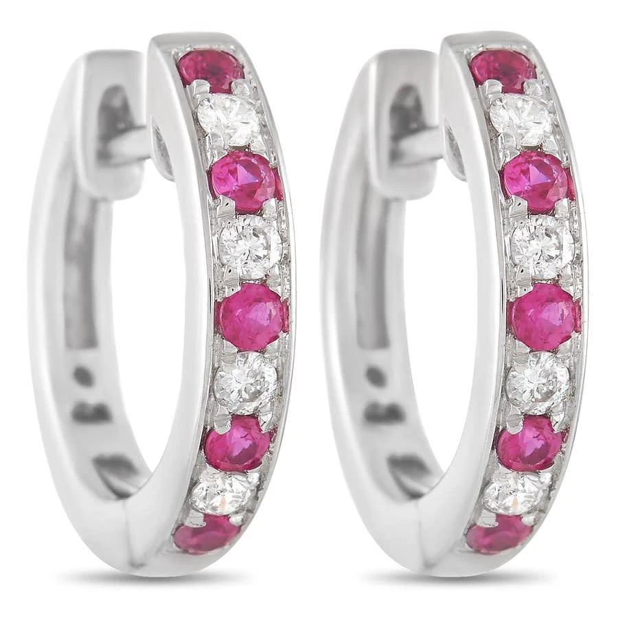 商品LB Exclusive|14K White Gold 0.15 ct Diamond and 0.25 ct Ruby Hoop Earrings,价格¥4463,第1张图片