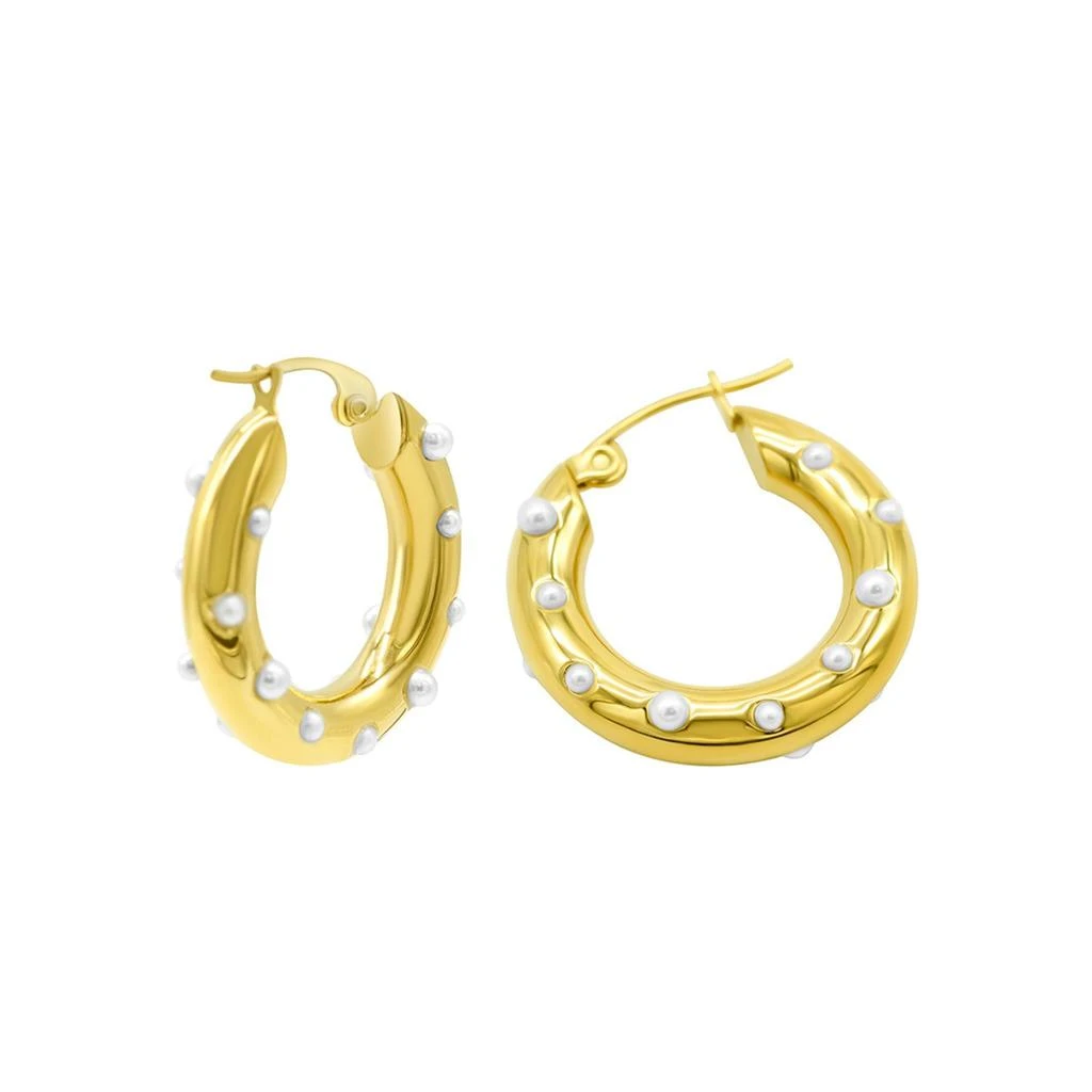 商品ADORNIA|Tarnish Resistant 14K Gold Plated Pearl-Studded Hoop Earrings,价格¥427,第1张图片