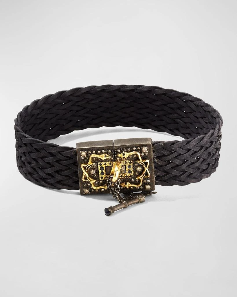 商品Armenta|Men's Woven Leather Bracelet w/ Diamonds & Black Sapphires,价格¥22447,第1张图片