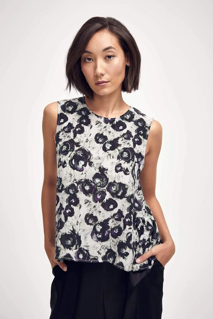 商品Lindsay Nicholas New York|Lindsay Nicholas New York Silk Peplum Top in Black/White/Purple Peony,价格¥1152,第1张图片