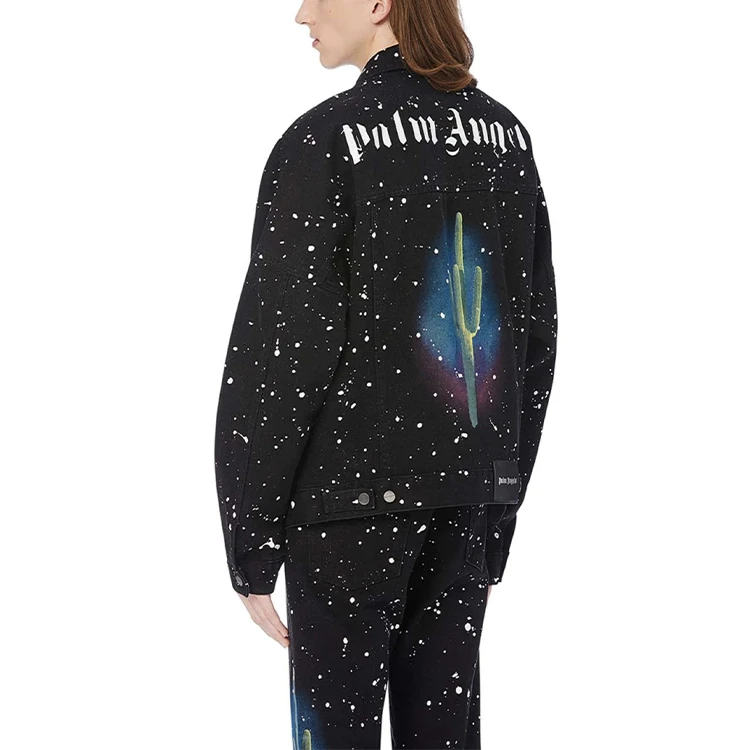 商品[国内直发] Palm Angels|泼墨闪粉刺绣牛仔夹克外套 男款 黑色,价格¥2756,第7张图片详细描述