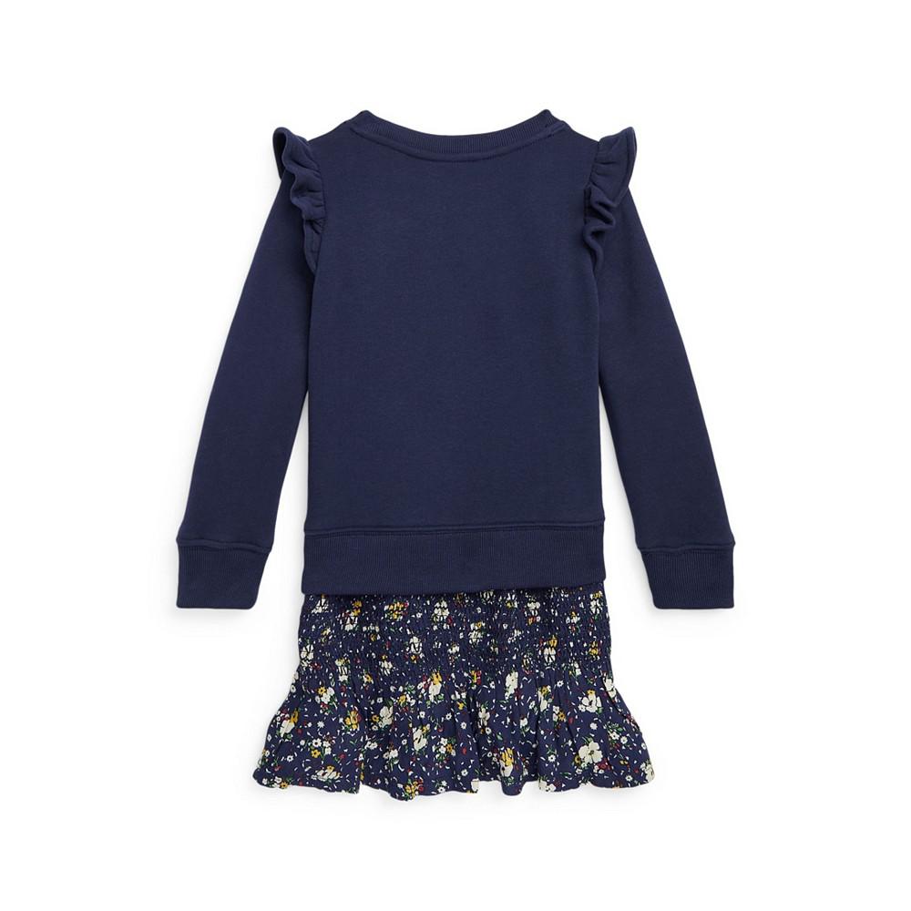 Toddler Girls Long Sleeves Floral Fleece Sweatshirt Dress商品第2张图片规格展示