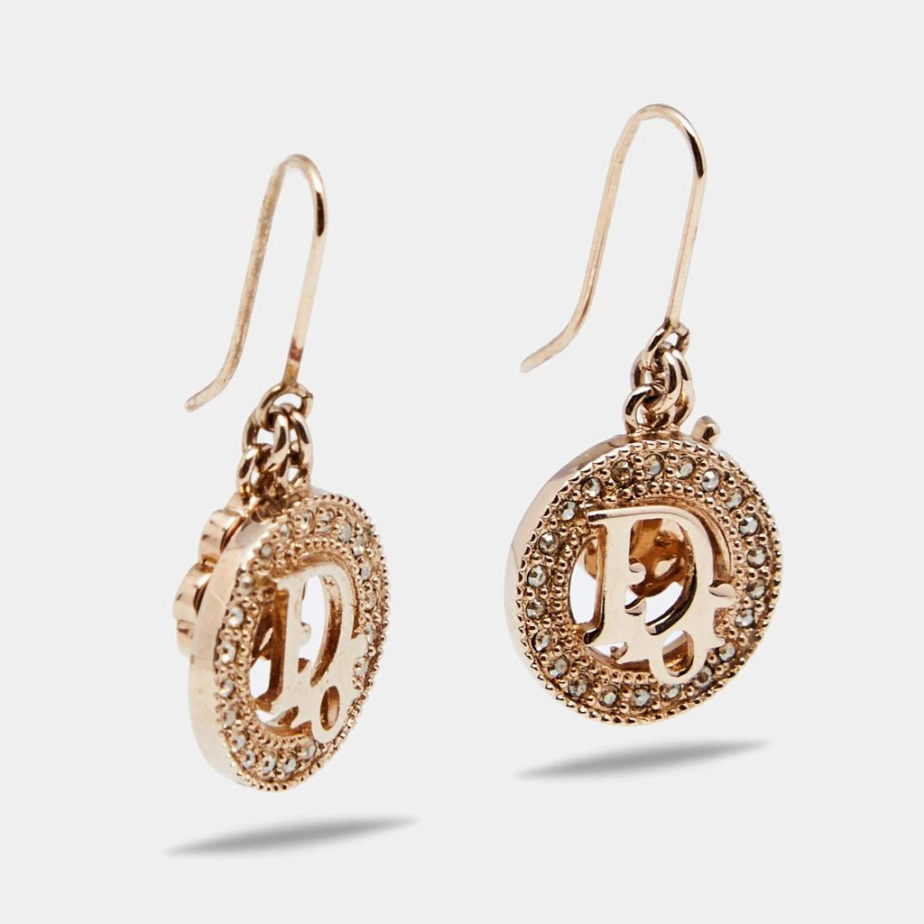 商品[二手商品] Dior|Dior Gold Tone Crystal Logo & Clover Drop Hook Earrings,价格¥2581,第2张图片详细描述