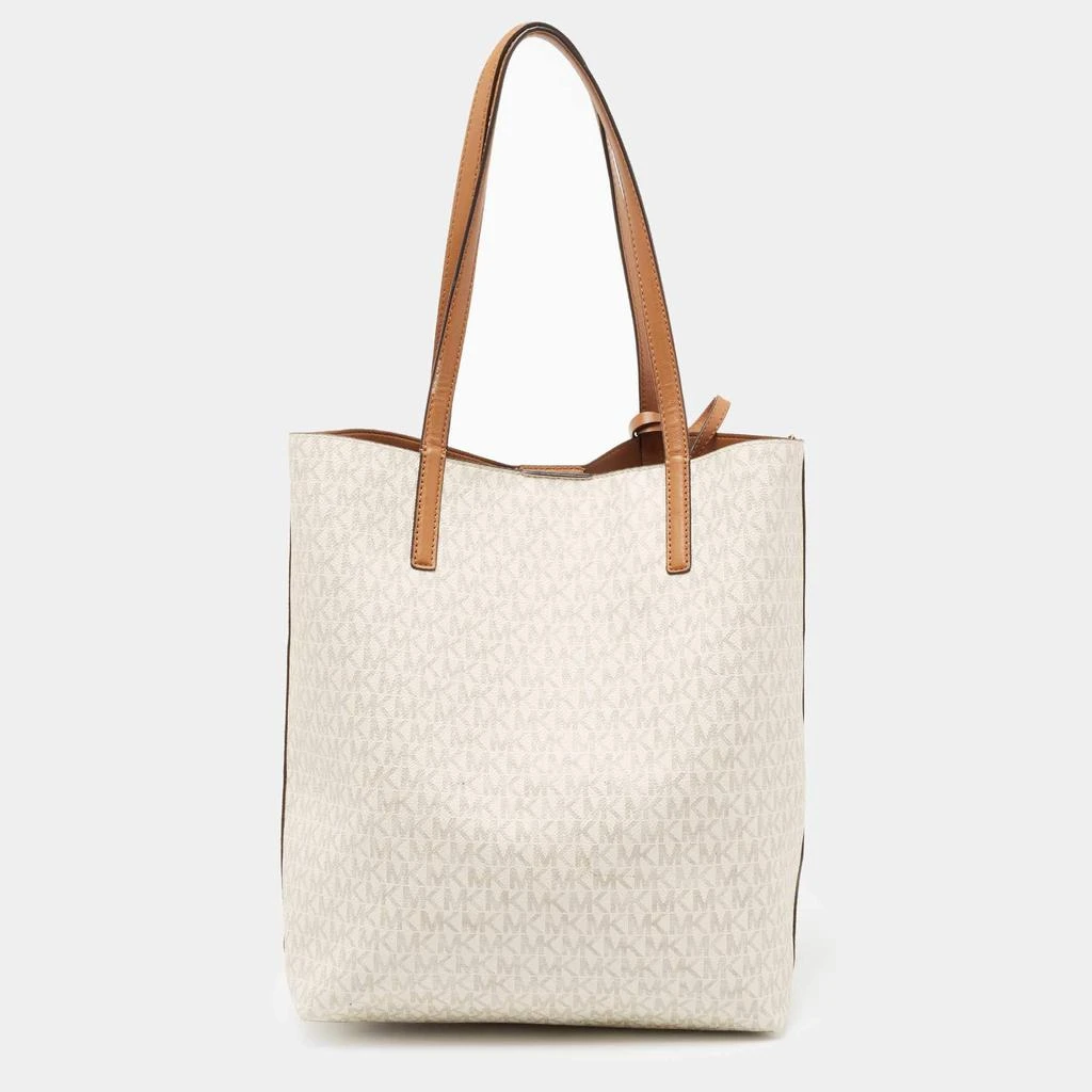 商品[二手商品] Michael Kors|MICHAEL Michael Kors Vanilla/Tan Signature Coated Canvas and Leather Hayley Tote ,价格¥811,第4张图片详细描述