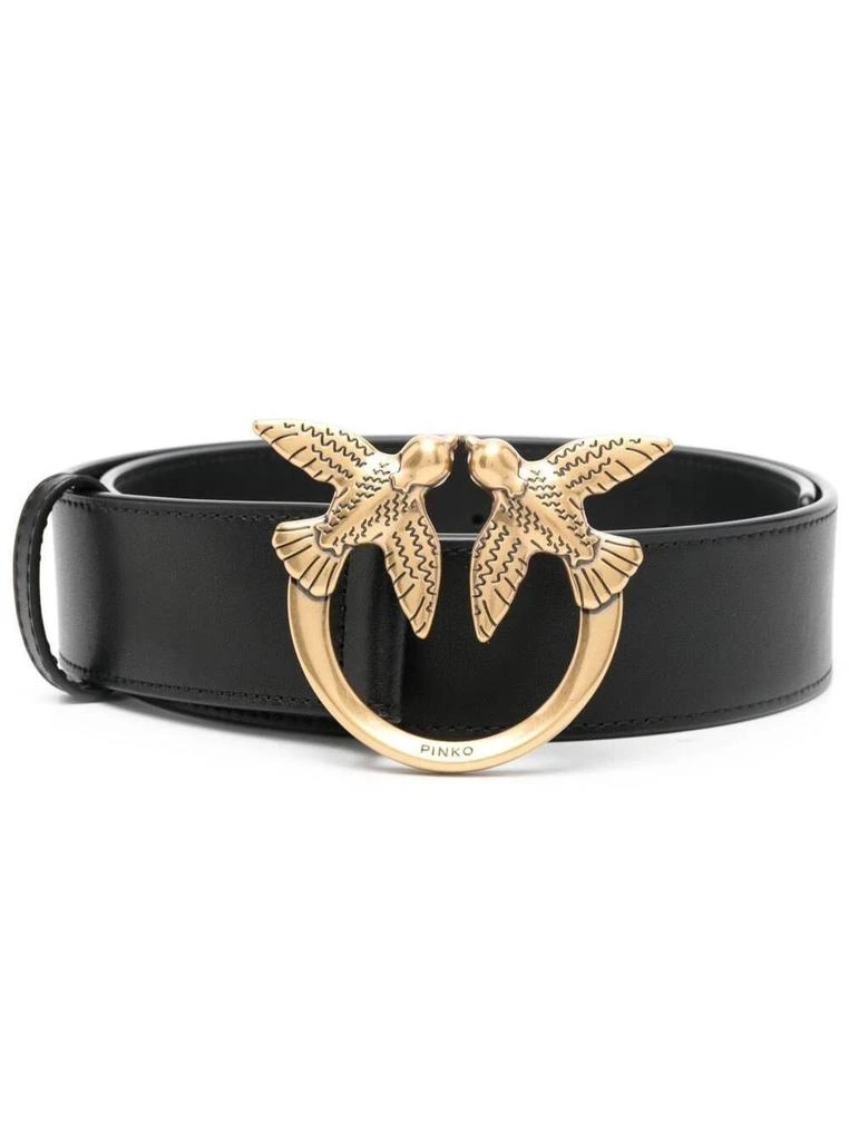 商品PINKO|Pinko Love Berry Black Leather Belt With Logo Woman,价格¥986,第1张图片