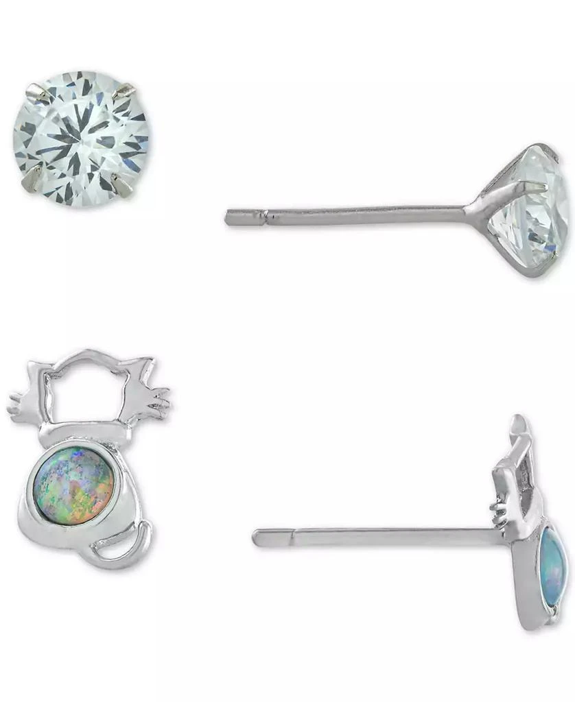商品Giani Bernini|2-Pc. Set Cubic Zirconia & Simulated Opal Cat Stud Earrings in Sterling Silver, Created for Macy's,价格¥125,第1张图片