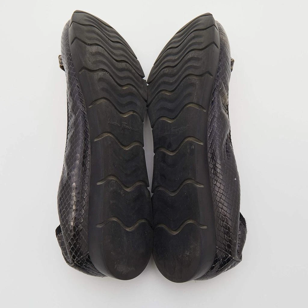 Salvatore Ferragamo Brown Python Embossed Leather Vara Bow Scrunch Ballet Flats Size 39.5 商品
